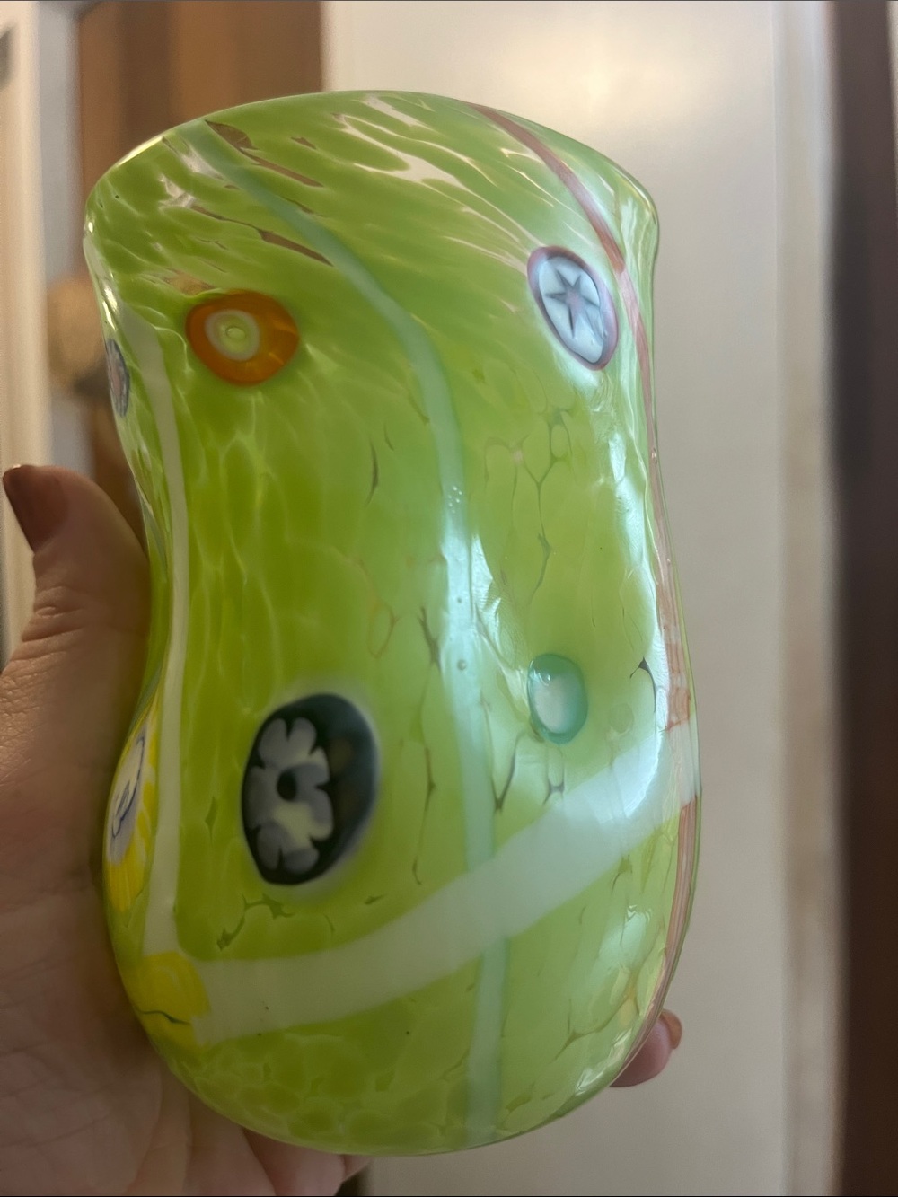 Murano Glass Ergonomic Shaped Lime Green Tumbler 18 oz